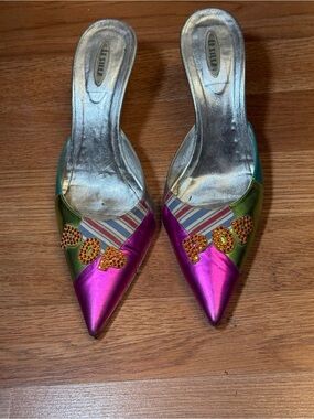 Le Silla Italy Patent Leather Rhinestone “POP” Mule Heels Size 39 Y2K